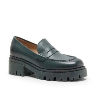 Free People Lyra Lug Sole Loafer In Deep Jade Leather